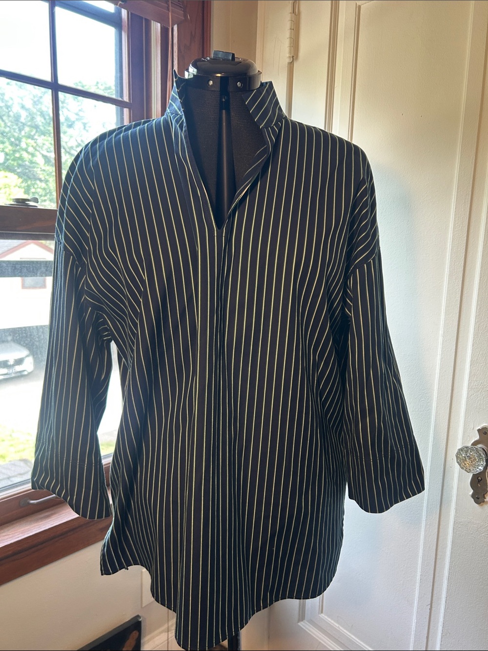 Lafayette 148 New York Black White Pinstripe Blouse